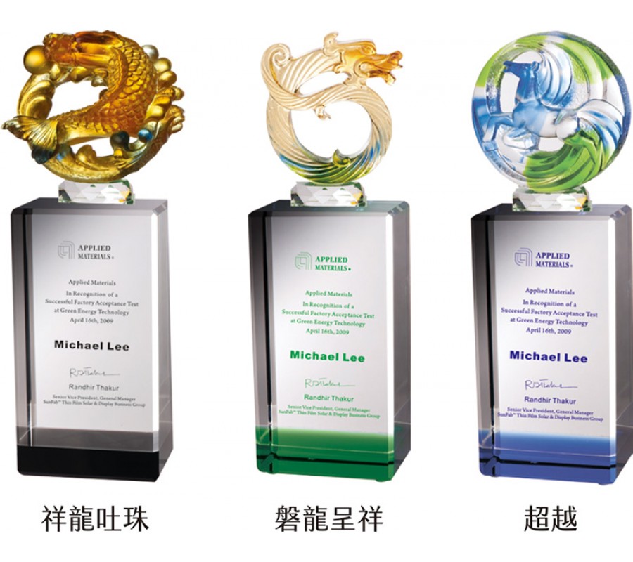 WS-01117脫臘琉璃頭水晶夾色方座水晶琉璃獎座